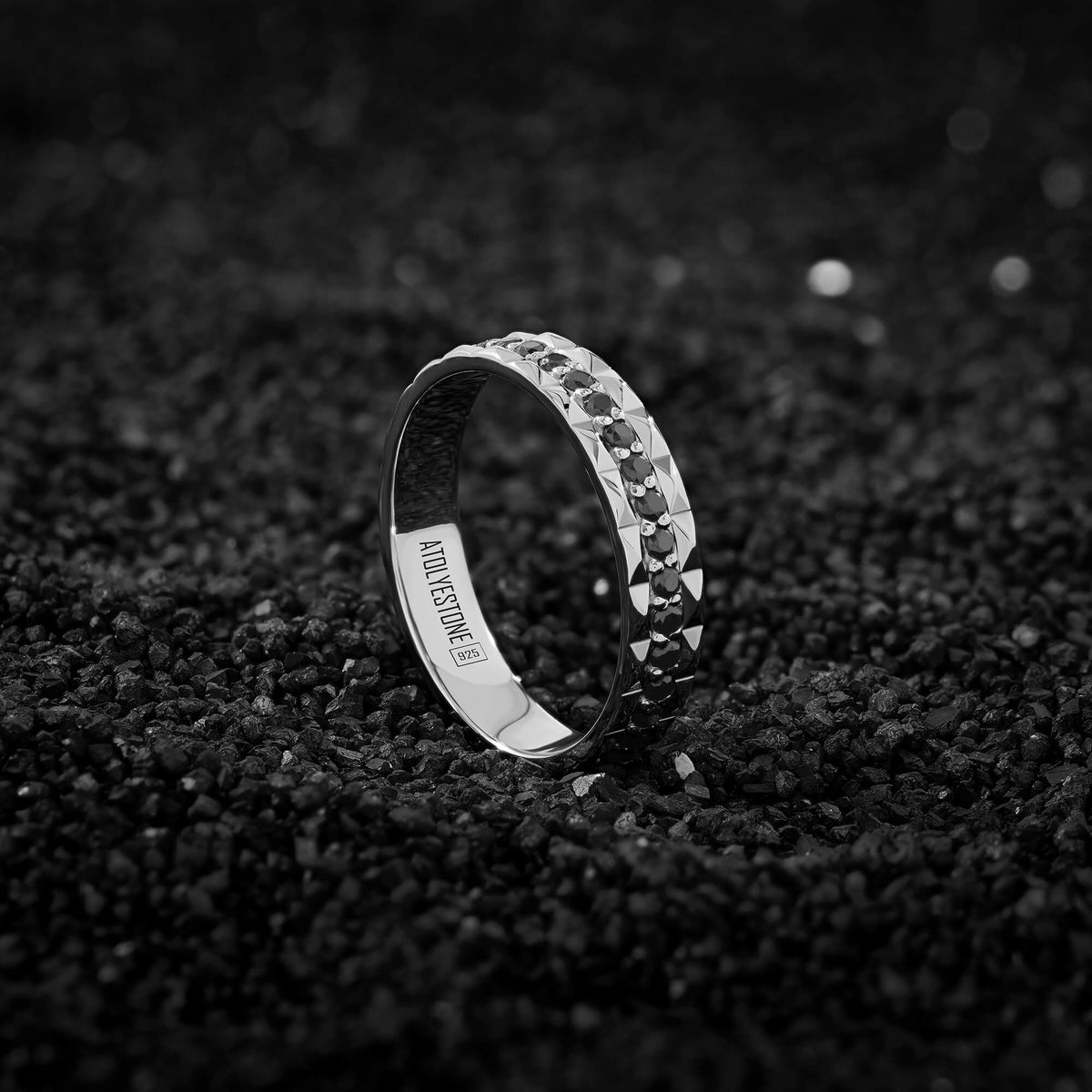 Solid Silver Pyramid Edge Pave Band