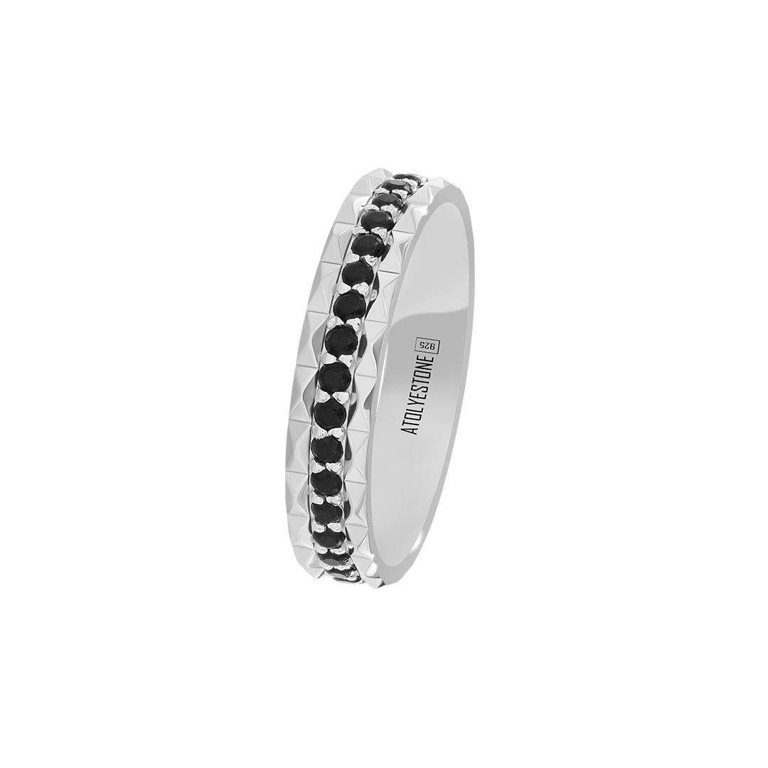 Pyramid Edge Solid Silver Pave Band Ring
