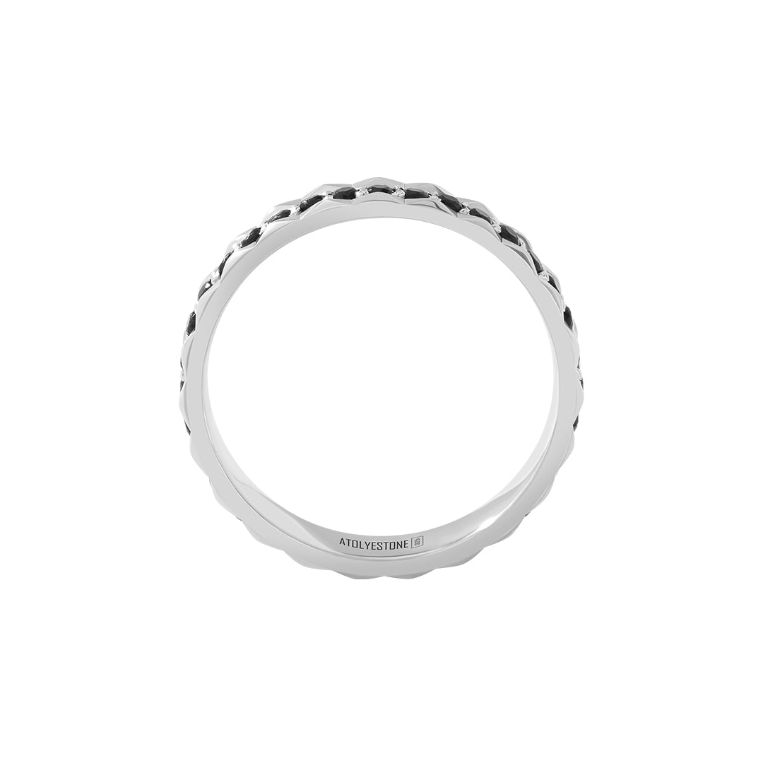 925 Sterling Silver Pyramid Edge Paved Ring