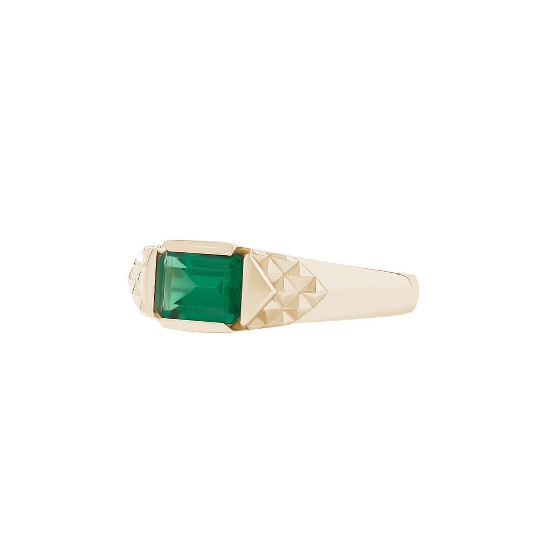 Pyramid Emerald Signet Ring in Solid Yellow Gold