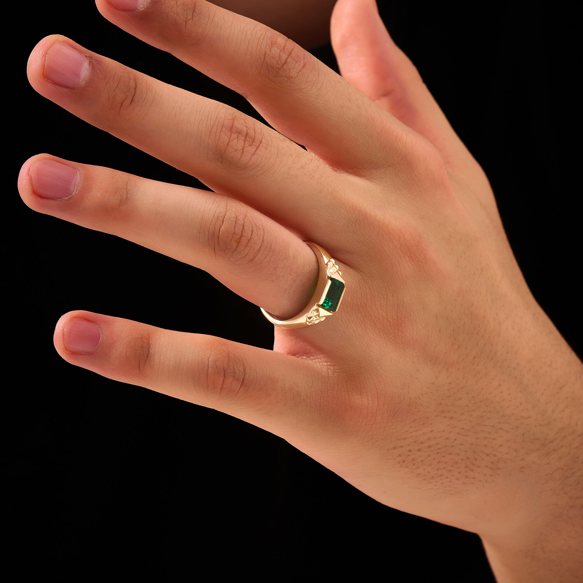 Men's Solid Gold Pyramid Emerald Signet Ring