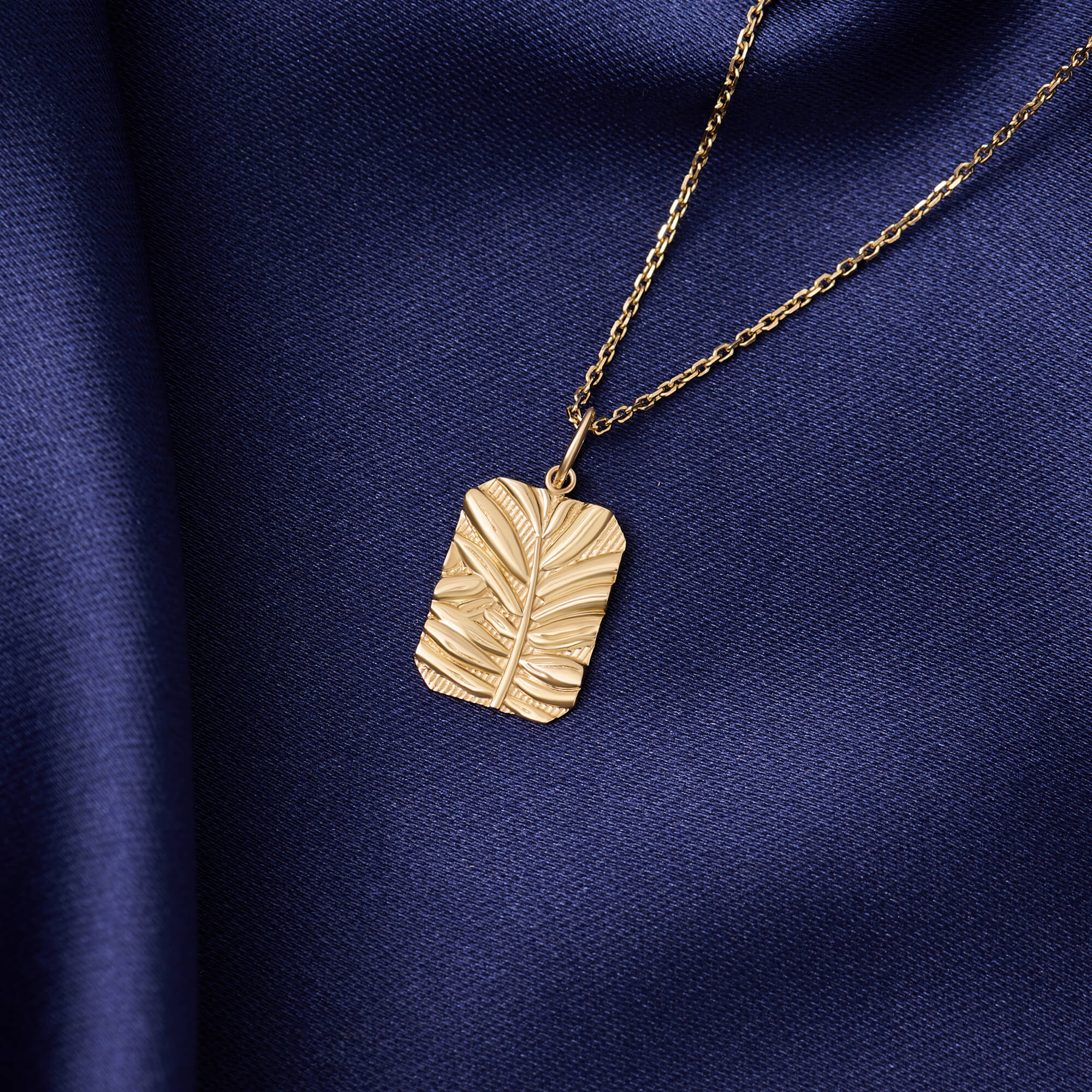 Rectangular Leaf Design Botanical Necklace in Gold