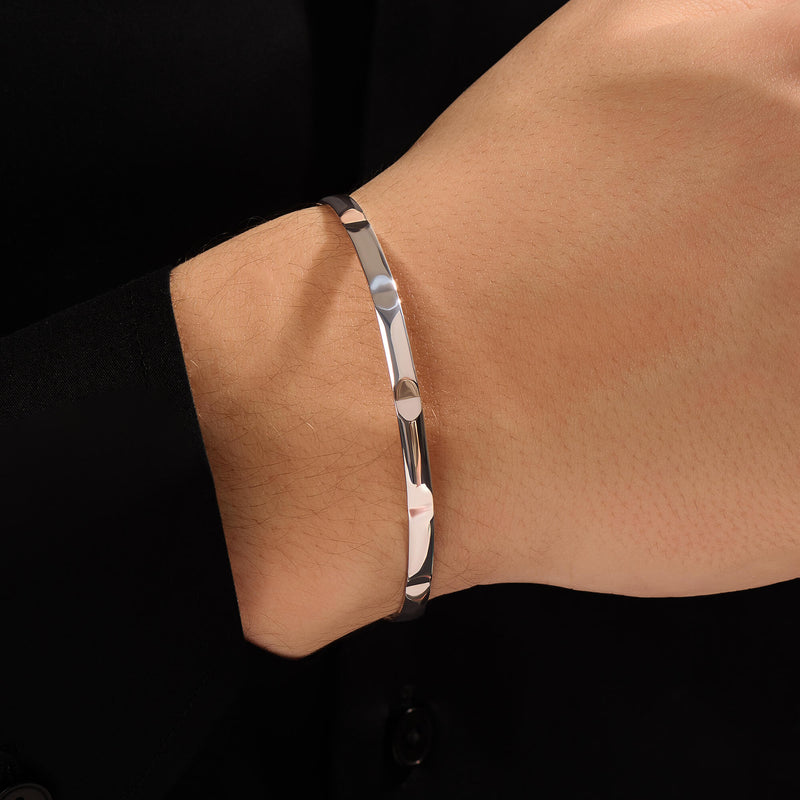 Men's 925 Solid Silver Rectangular Linked Cuff Bracelet 