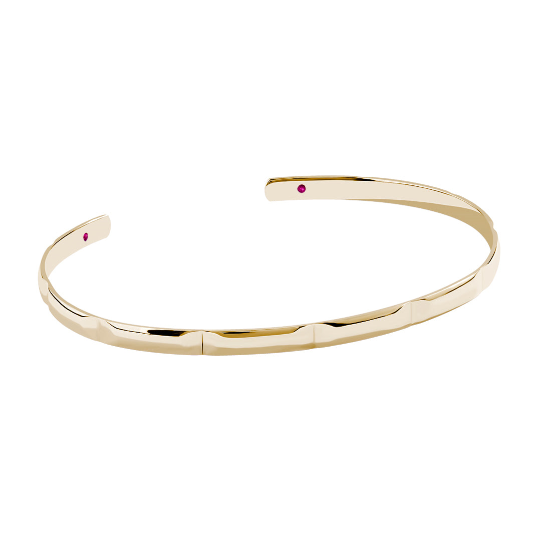 Solid Gold Rectangular Linked 4.50mm Cuff Bracelet with Ruby - Yellow Gold
