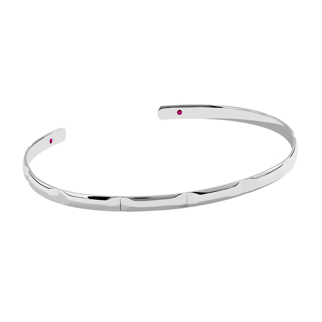 Solid Gold Rectangular Linked 4.50mm Cuff Bracelet with Ruby - White Gold