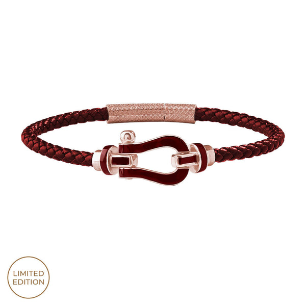 Atolyestone Red Enamel Leather Bracelet in 925 Sterling Silver