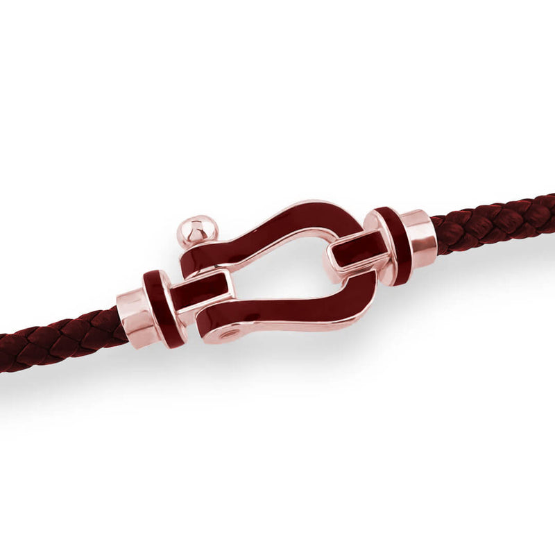 Red Enamel Leather Bracelet Buckle in Solid 925 Silver