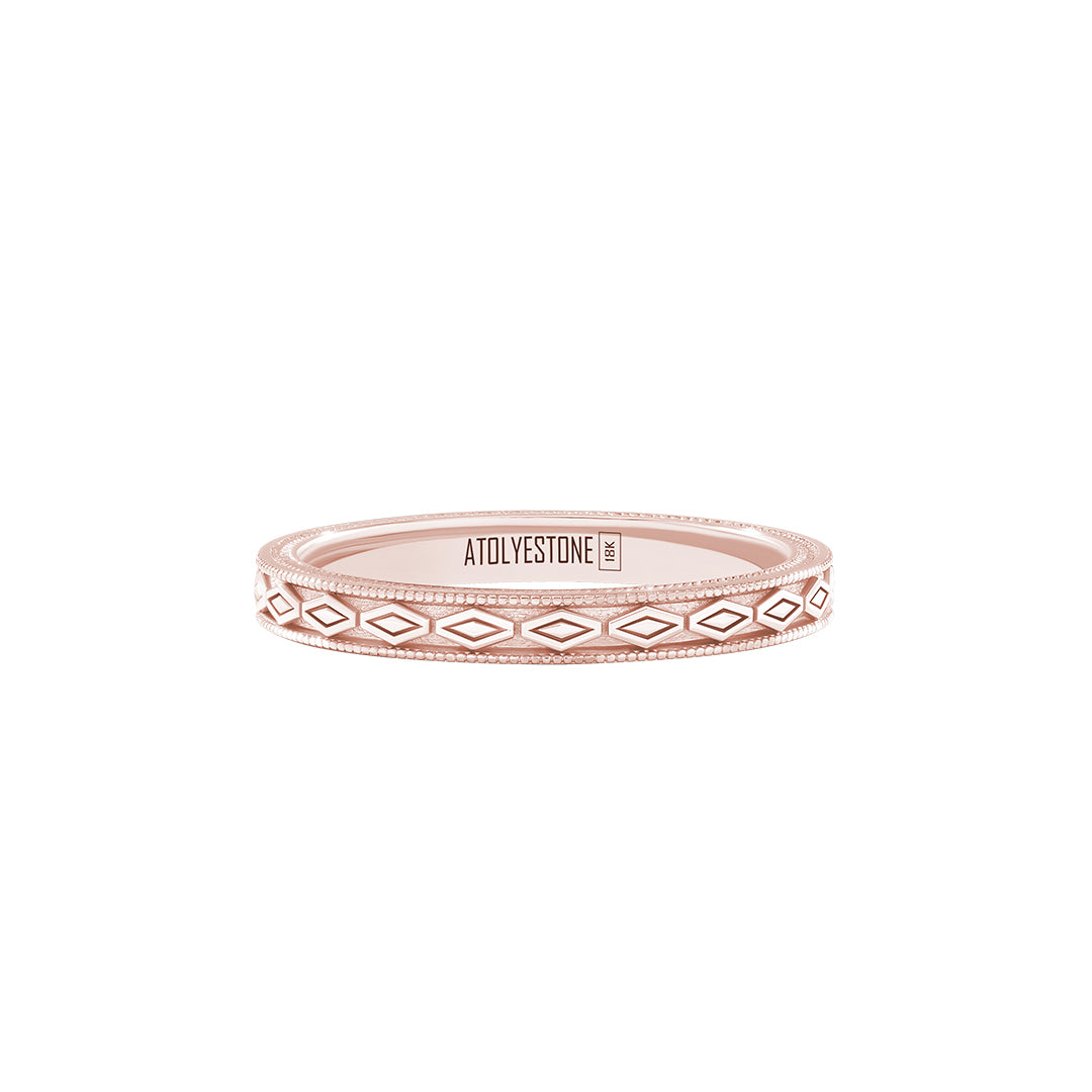 Rhombus Milgrain Band Ring in Solid Rose Gold