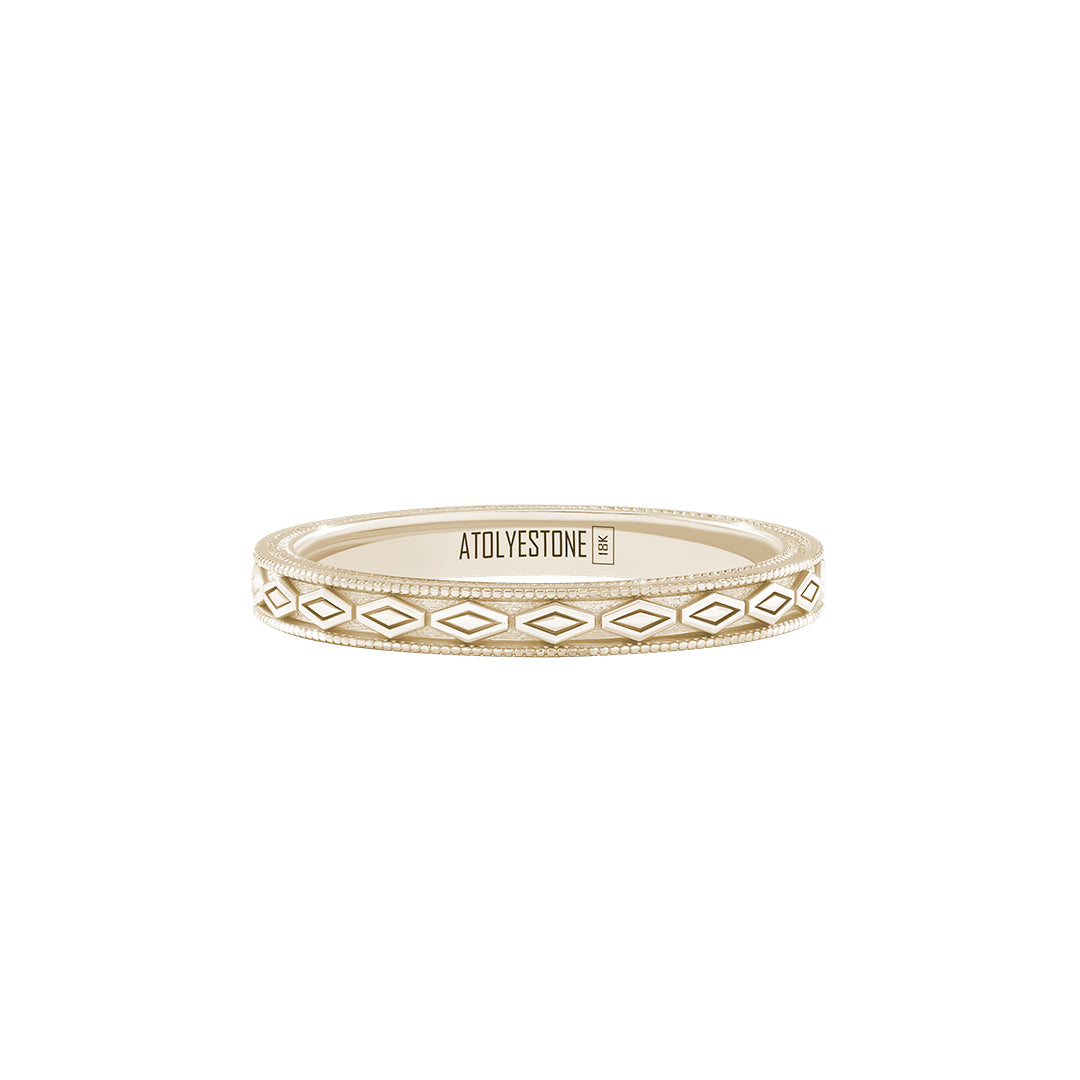 Rhombus Milgrain Band Ring in Solid Yellow Gold