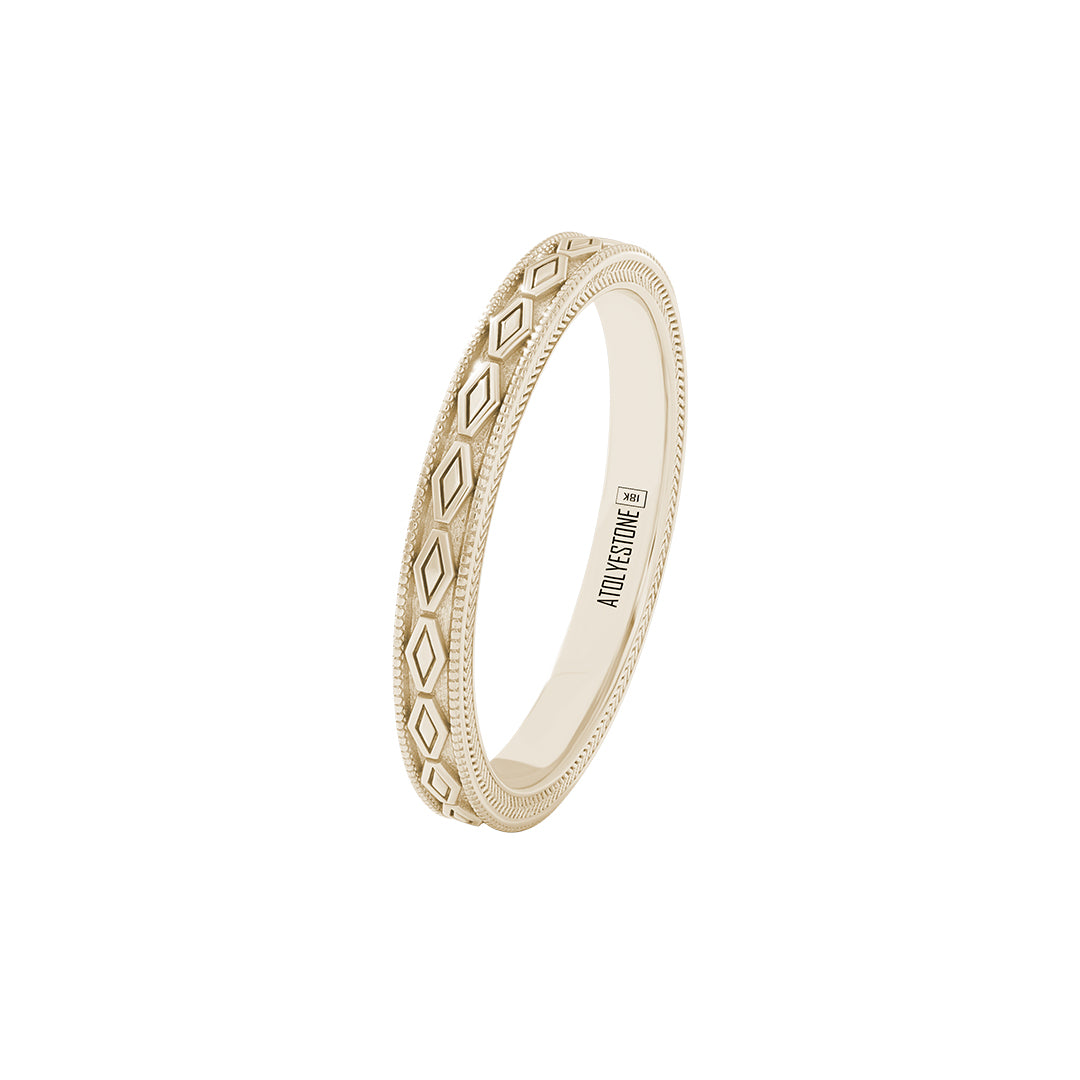 Real Yellow Gold Rhombus Milgrain Band