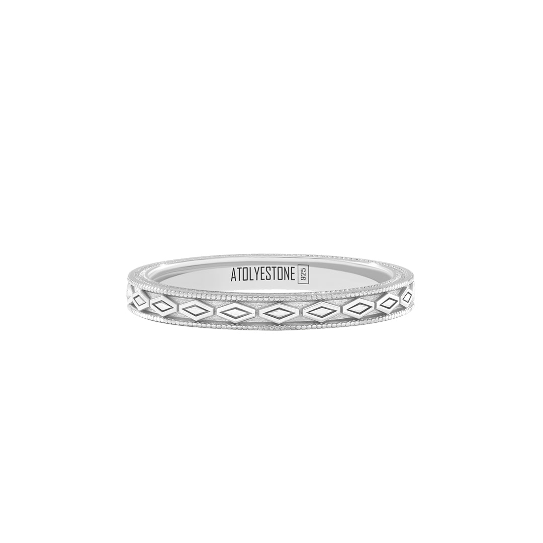 Rhombus Milgrain Band Ring in 925 Sterling Silver