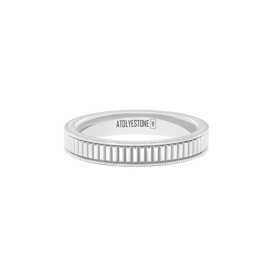 Ribbed Band Ring in Solid White Gold