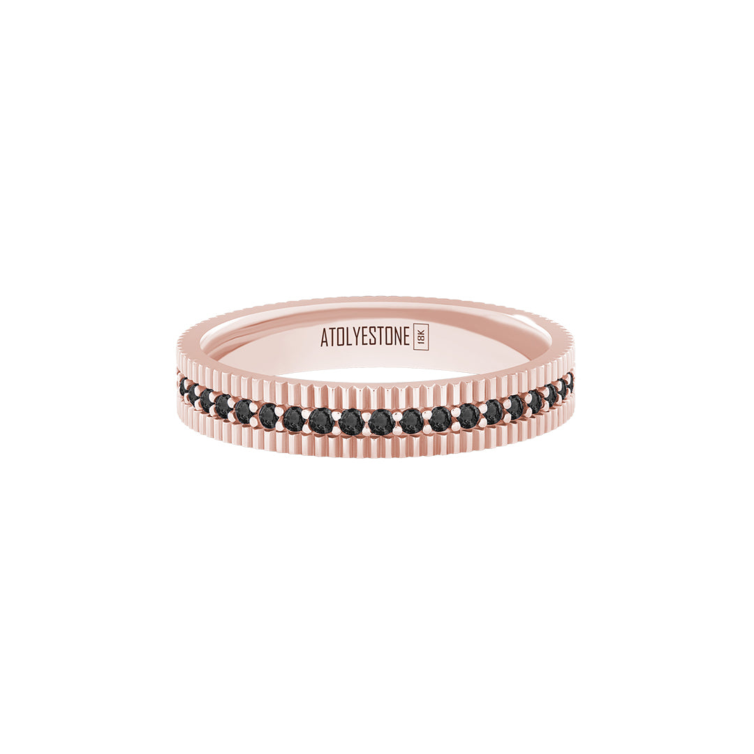 Ribbed Pave Band Ring in Solid Rose Gold - Pave Black Diamond