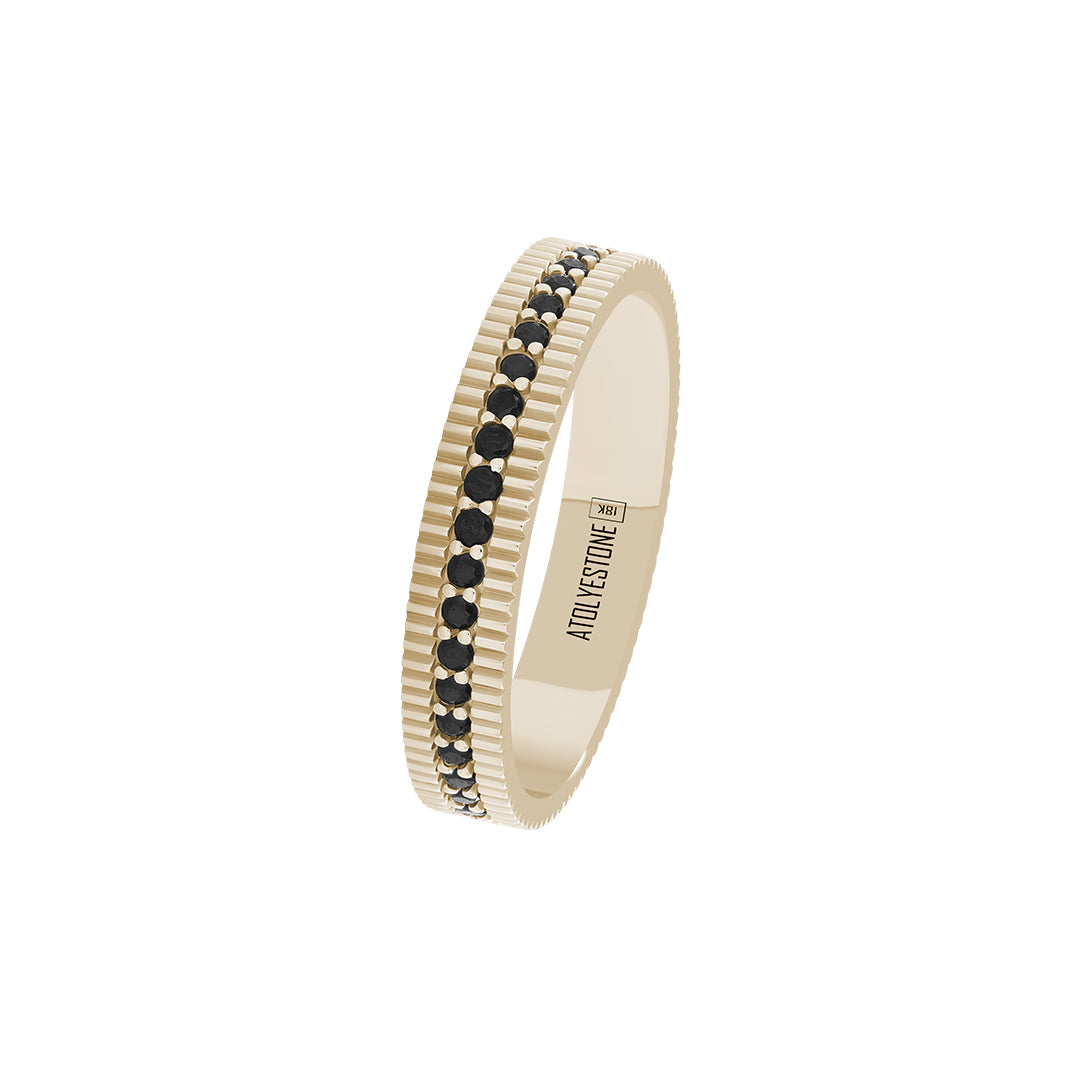 Ribbed Pave Band Ring in Solid Gold