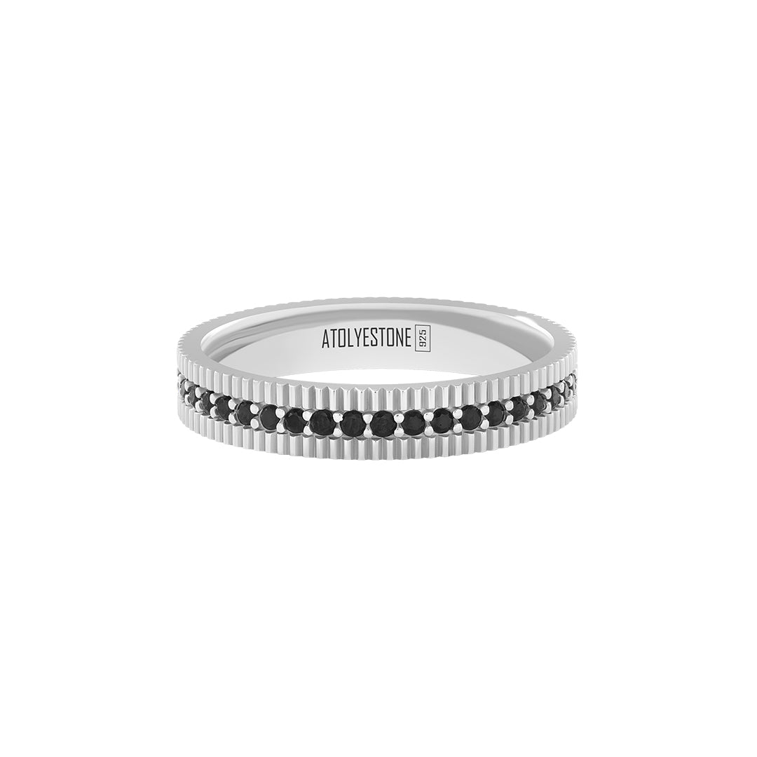 Ribbed Pave Band Ring in 925 Sterling Silver - Pave Cubic Zirconia