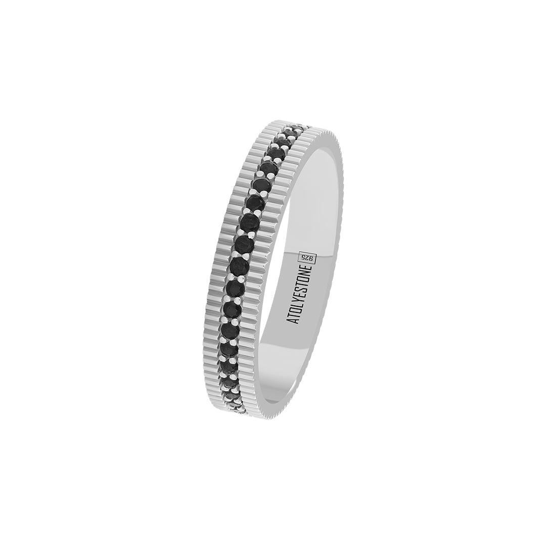 Ribbed Diamond Pave Silver Band Ring