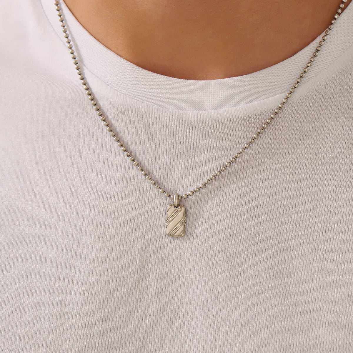Men's Solid Silver Rope Line Tag Pendant