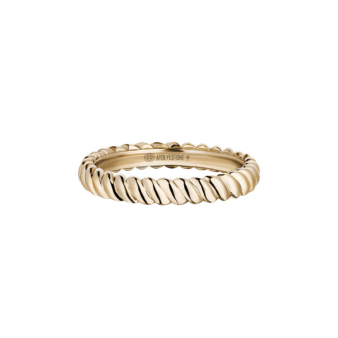 Gold Rope Ring Side View Men's Solid Gold Rope Ring - Atolyestone