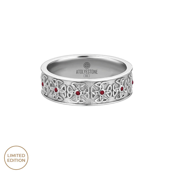 Limited Edition Ruby Pave Celtic Band Ring in Silver