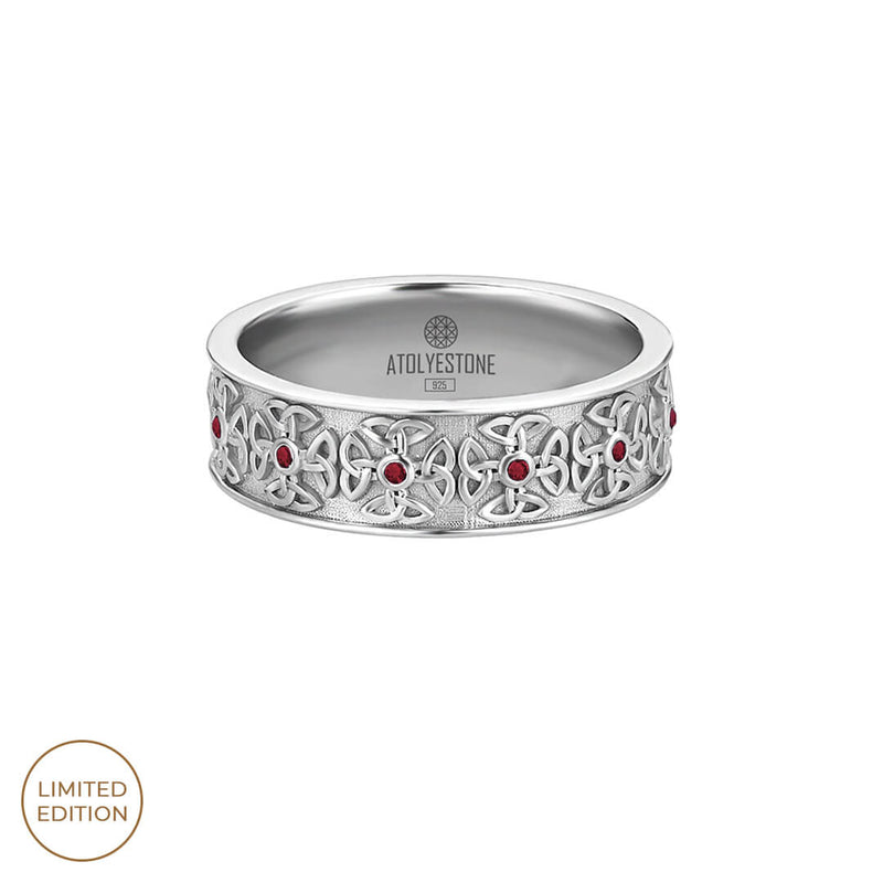 Limited Edition Ruby Pave Celtic Band Ring in Silver