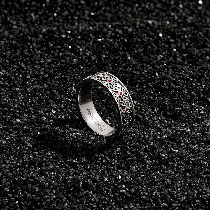 Atolyestone Lİmited Edition Ruby Pave Celtic Band in Solid Silver