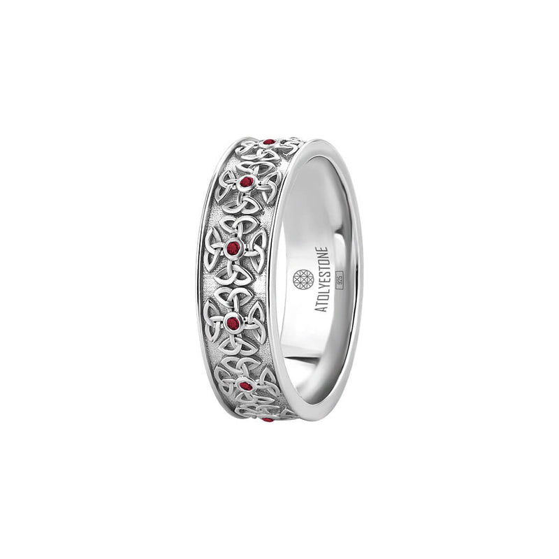 Limited Edition Solid Silver Ruby Pave Celtic Band Ring