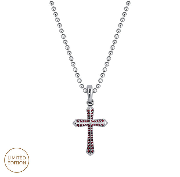 Limited Edition Ruby Pave Cross Pendant in Silver