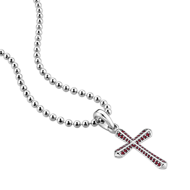 Atolyestone Solid Silver Ruby Pave Cross Pendant