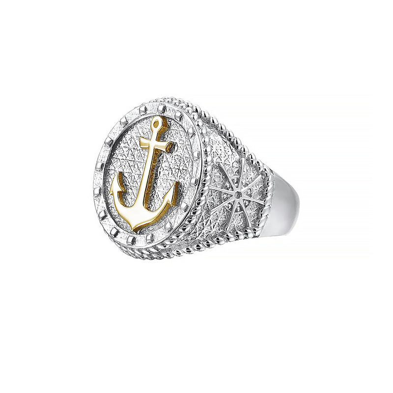 Sailor's Anchor Ring With Solid Gold - Yellow Gold