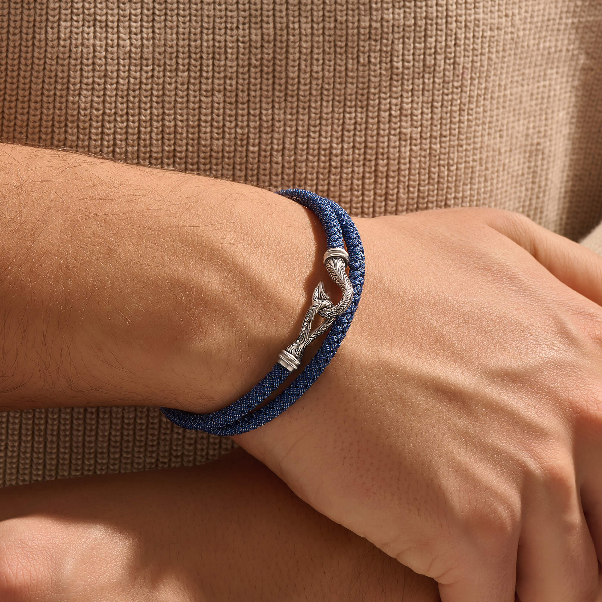 Fish Hook Cotton Wrap Bracelet in Real Gold