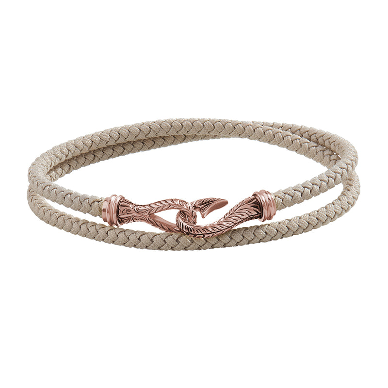 Men's Beige Cotton Wrap Bracelet with Solid Rose Gold Fish Hook - Atolyestone