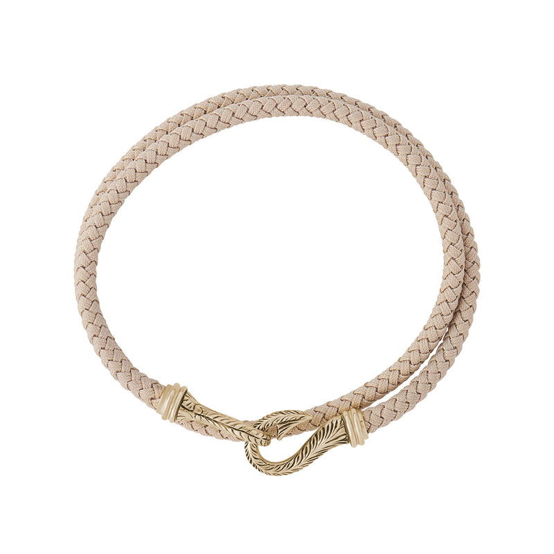 Sailor's Real Gold Fish Hook Beige Cotton Wrap Bracelet