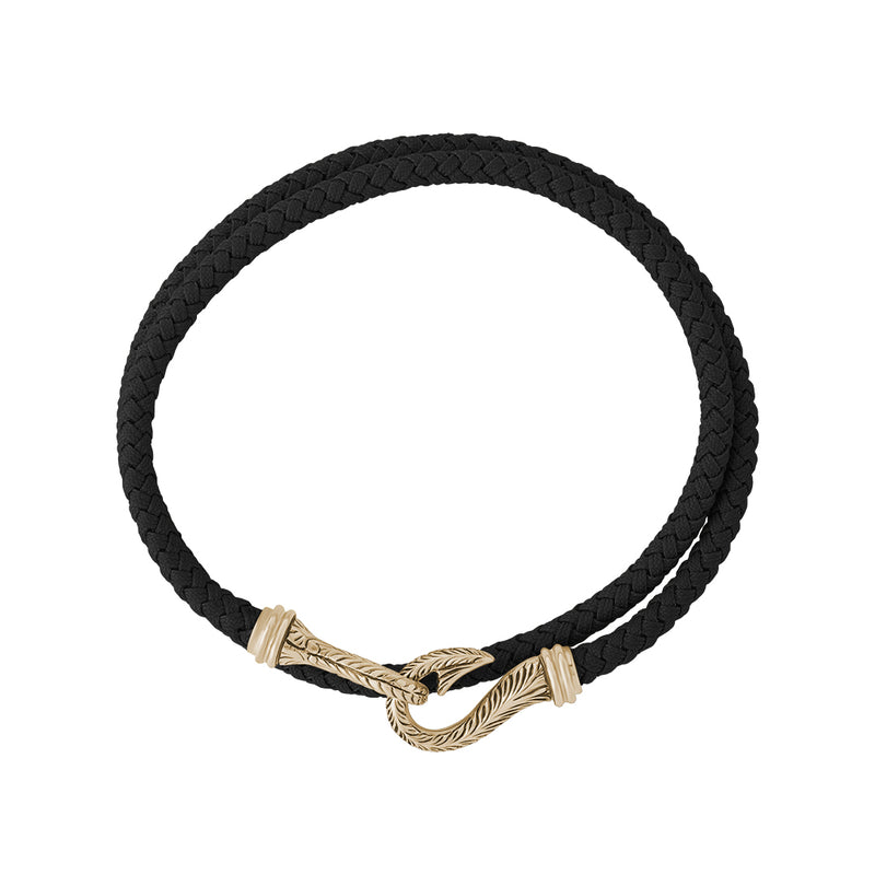 Sailor's Real Gold Fish Hook Black Cotton Wrap Bracelet