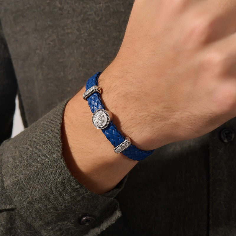 Sanit Christopher Leather Bracelet in Solid Gold - Blue Nappa