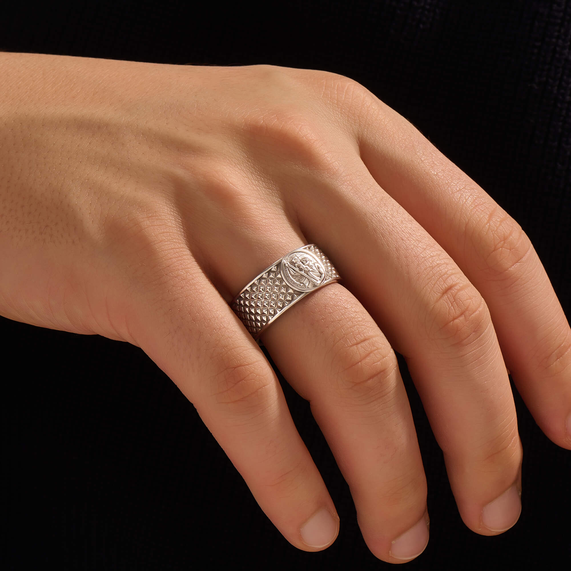 925 Sterling Silver Saint Christopher Protection Band Ring