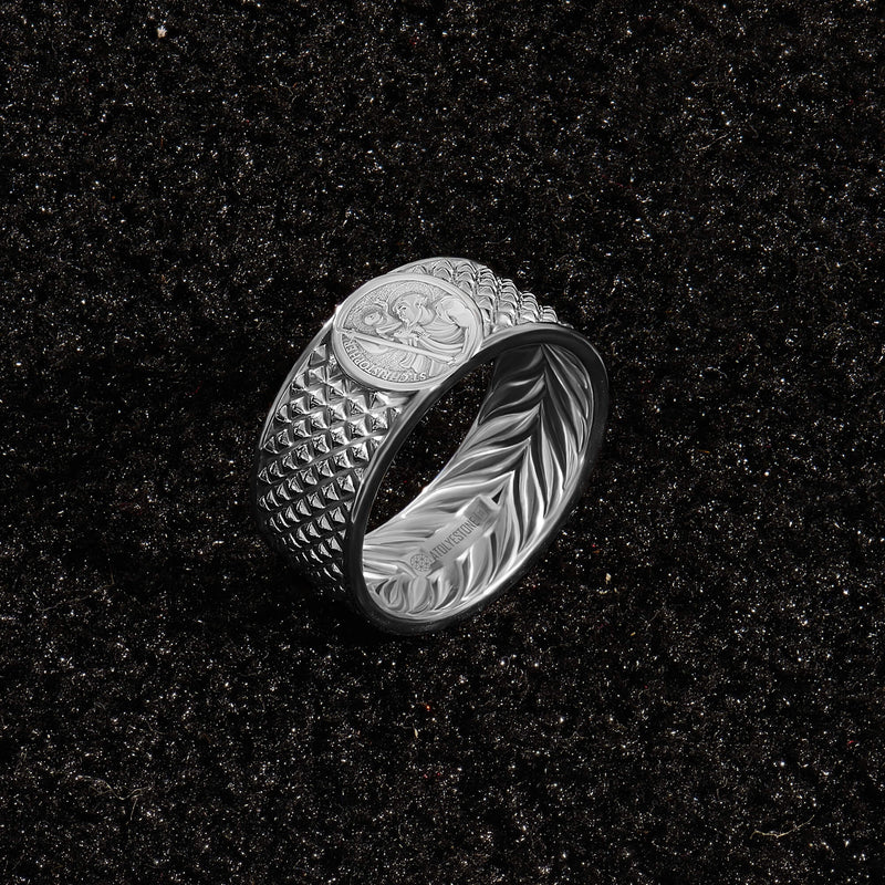 Saint Christopher Pyramid Band Ring in Solid White Gold