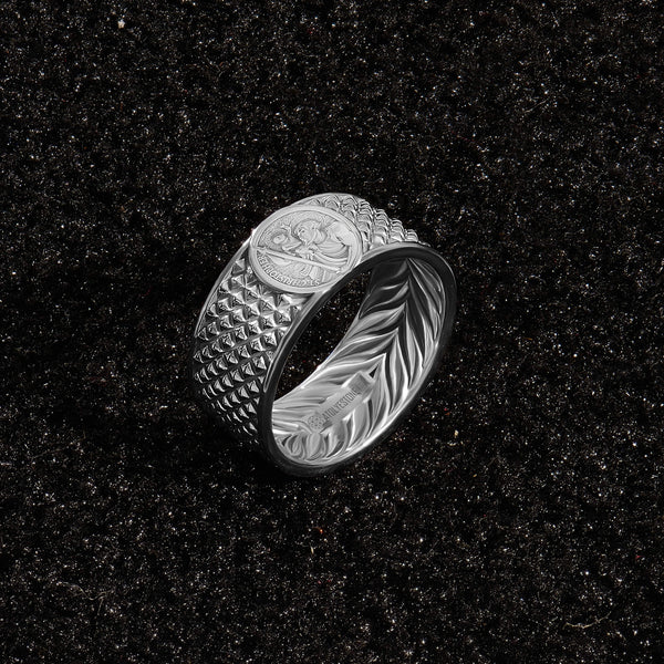 Men's 925 Sterling Silver St. Christopher Pyramid Band Ring