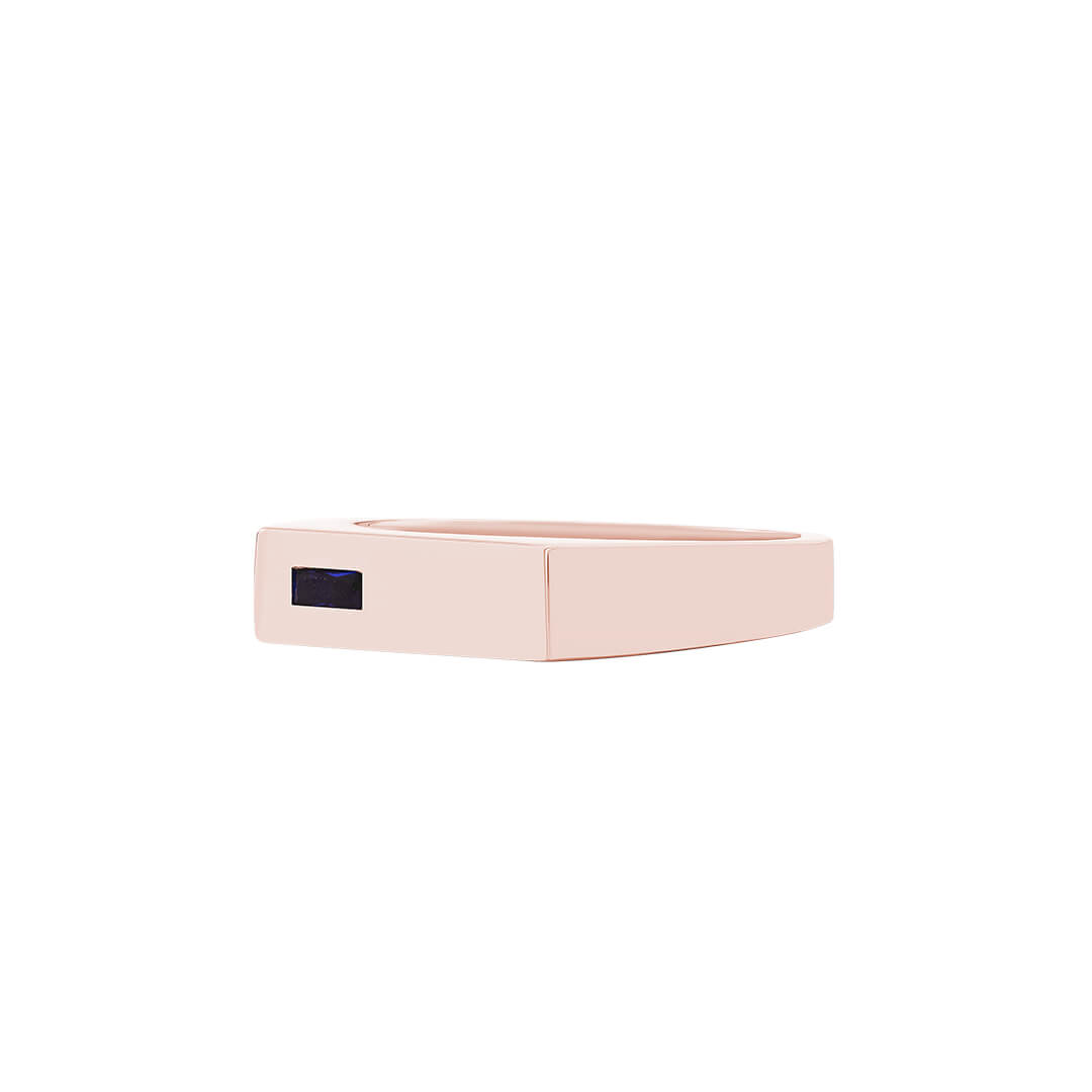 Sapphire Bar Signet Ring in Solid Rose Gold
