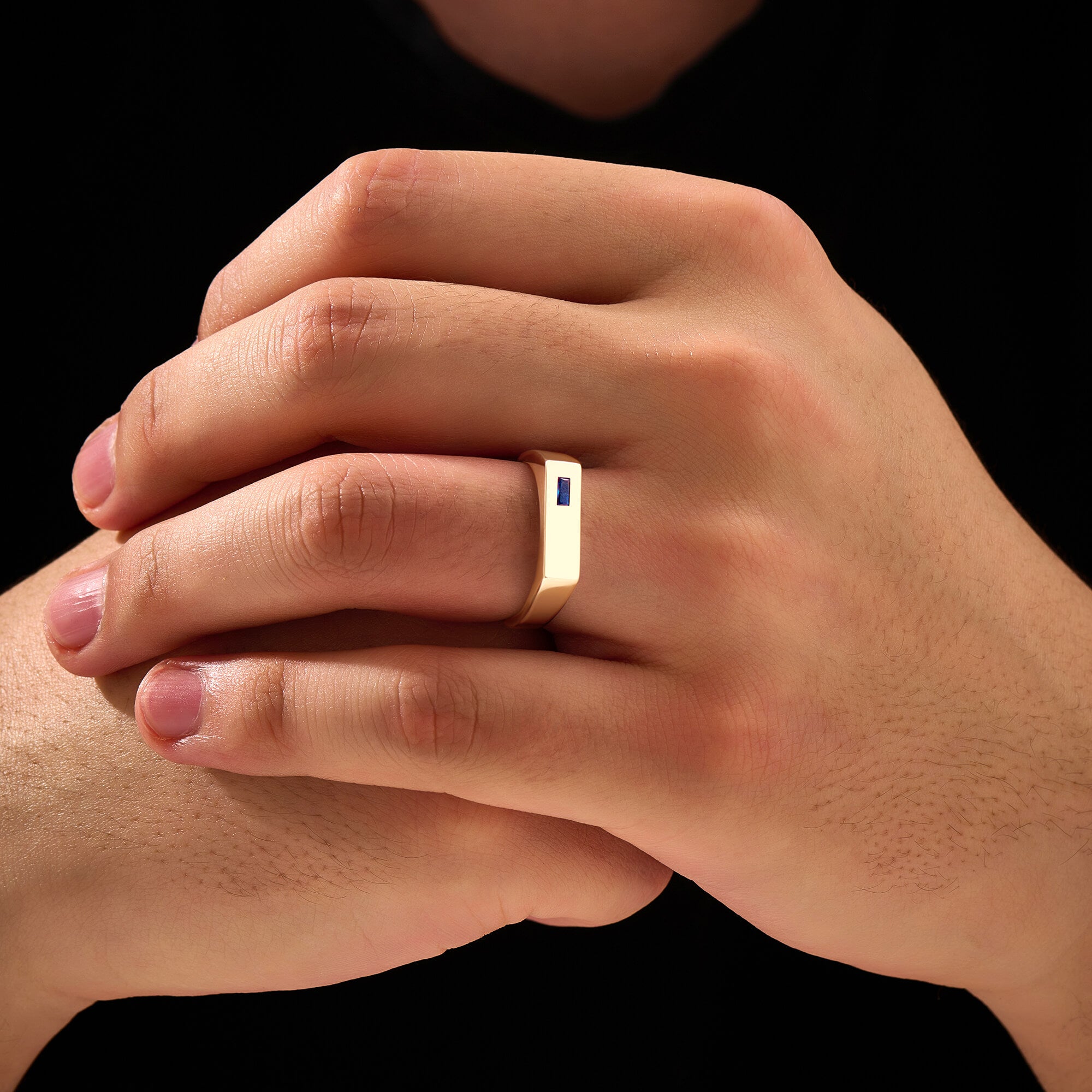 Men's Solid Gold Sapphire Bar Signet Ring