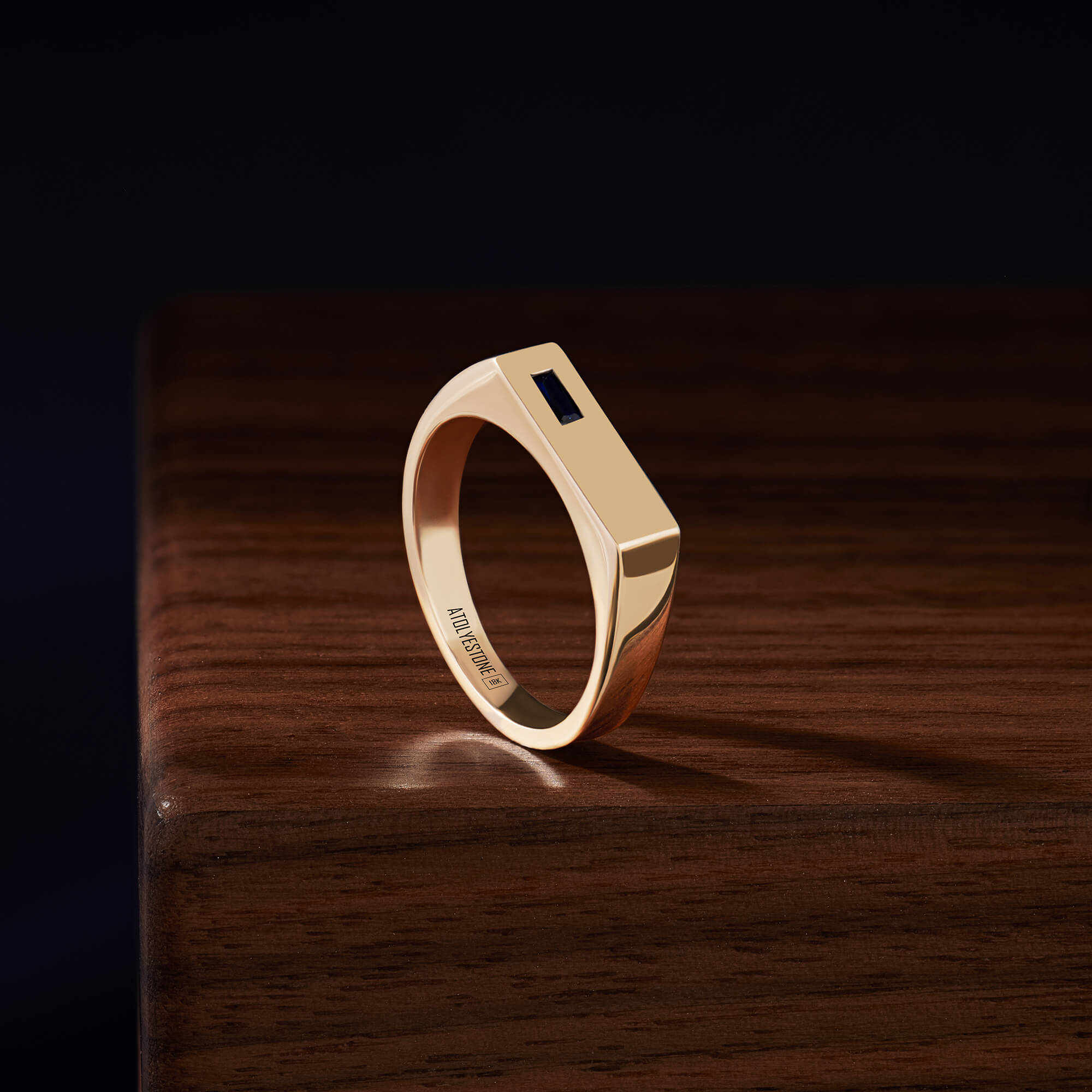 Sapphire Stone Bar Signet Ring in Solid Real Gold