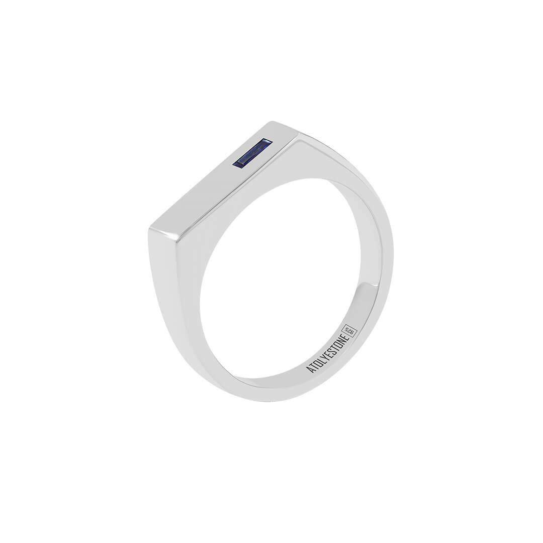 Sapphire Bar Signet Ring in 925 Sterling Silver
