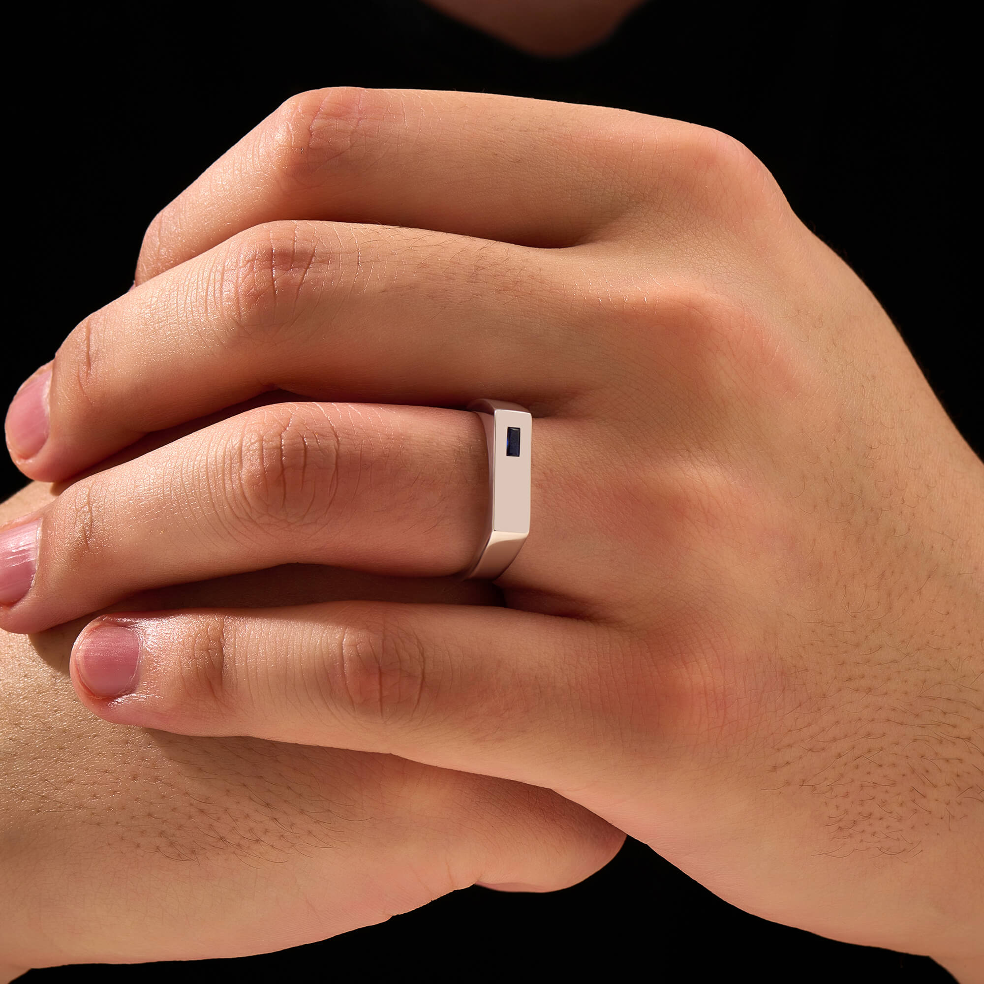 Men's 925 Sterling Silver Sapphire Bar Signet Ring