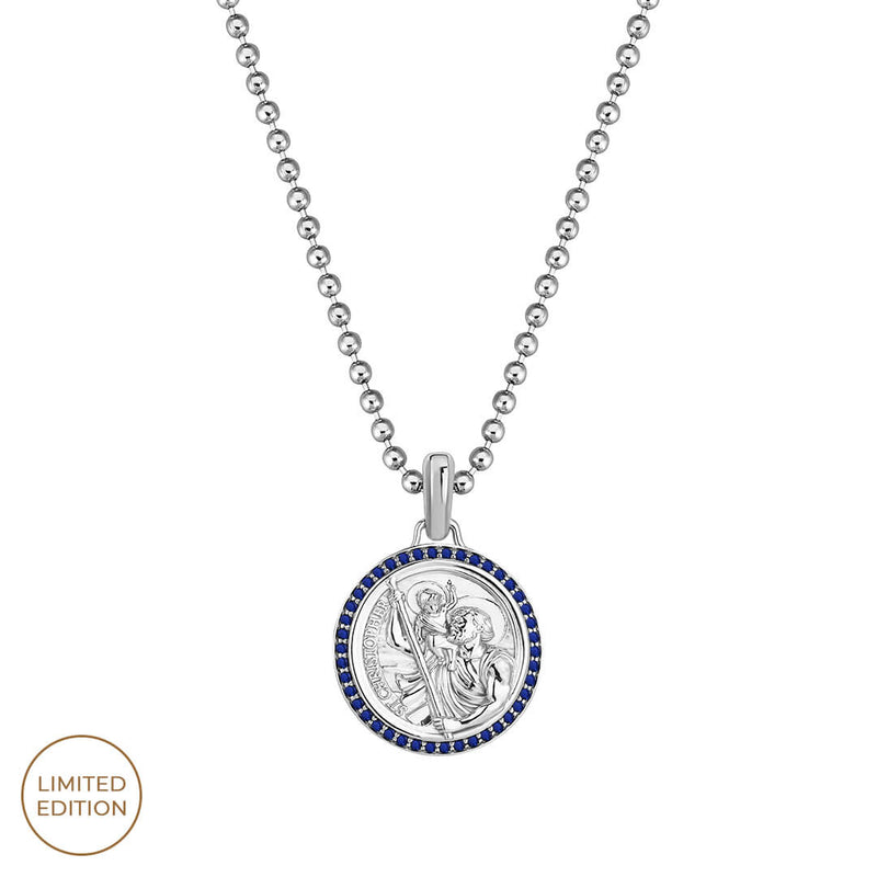 Limited Edition Sapphire St.Christopher Pendant in Solid Silver