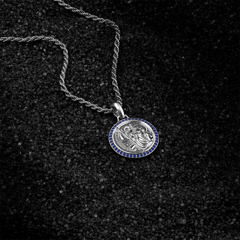 925 Solid Silver Sapphire St.Christopher Limited Edition Pendant