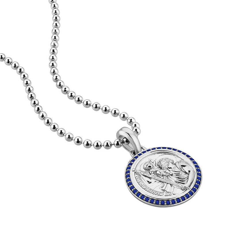 Sapphire St. Christopher Pendant in 925 Sterling Silver