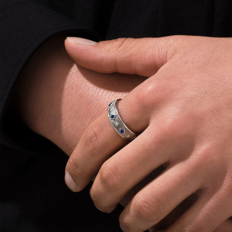 Men's Limited Edition Sapphire Sunbeam Band Ring in Solid Silver