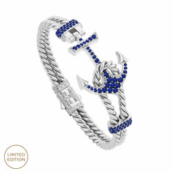 Men's 925 Solid Silver 3.60ct Sapphire Pave Anchor Bangle