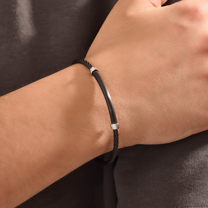 Atolyestone Men's Shadowline Stainless Steel Cable Bracelet