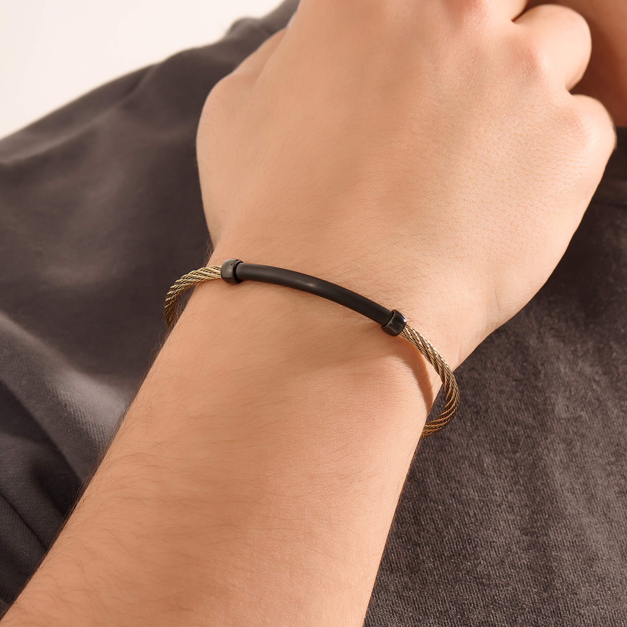 Men's Yellow Gold Plated Shadowline Steel Cable Bracelet