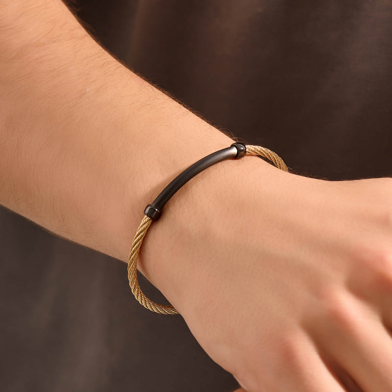 Yellow Gold Plated Shadowline Steel Cable Bracelet